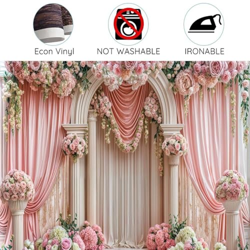 Fondo fotográfico de tela 10X8FT rosa floral para eventos miniatura 6