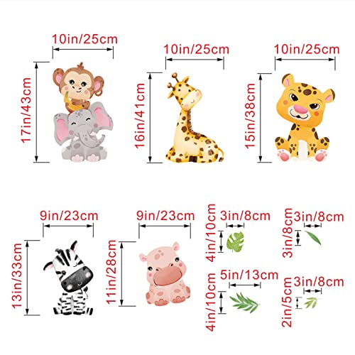AnFigure Jungle Safari Animals Wall Stickers Elephant Monkey Giraffe Zebra Hippo Wall Decals Kids Baby Boys Girls Room Nursery Playroom Wall Sticker Childrens Babies Neutral Palm Leaf Crib Wall Decor - Image 4
