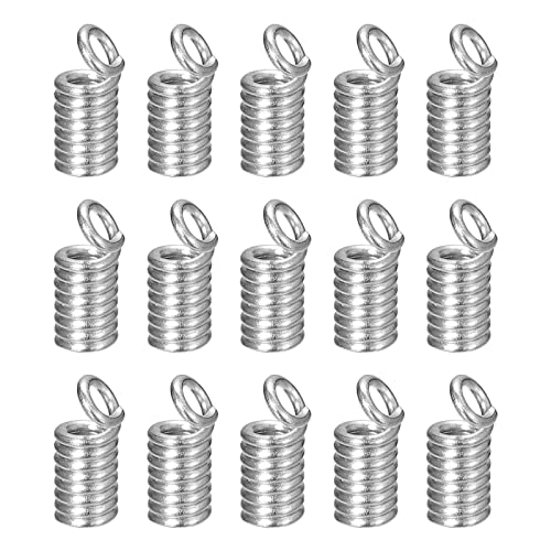 uxcell 300Pcs Coil Cord Ends, 3.5x8.5mm Iron Spring Tube Cap Clasps with Loops for DIY Jewelry Craft Making, Silver White