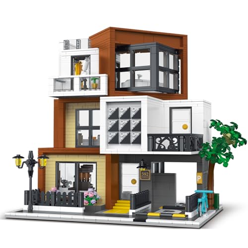 Image of Modern Villas LED Lights Apartment Architecture Building Kit,3 Tier Villas Building Blocks Mould Toy,for 12+ Years Teenager,Adults (1399pcs)