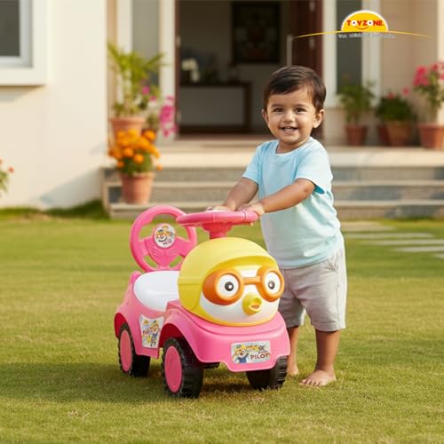Image of Toy Zone Duck Pilot Baby Ride On Car for Kids, Toddlers Push Ride Baby Kids Car with Backrest, Push Ride On Toy with Music, Under Seat Storage, 2 to 5 Years (Dark Pink)