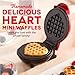 Dash Mini Waffle Maker- Mini Machine for Creative Homemade Treats - Nonstick Iron with Unique Print Design - Stylish Waffle Machine - Red Heart
