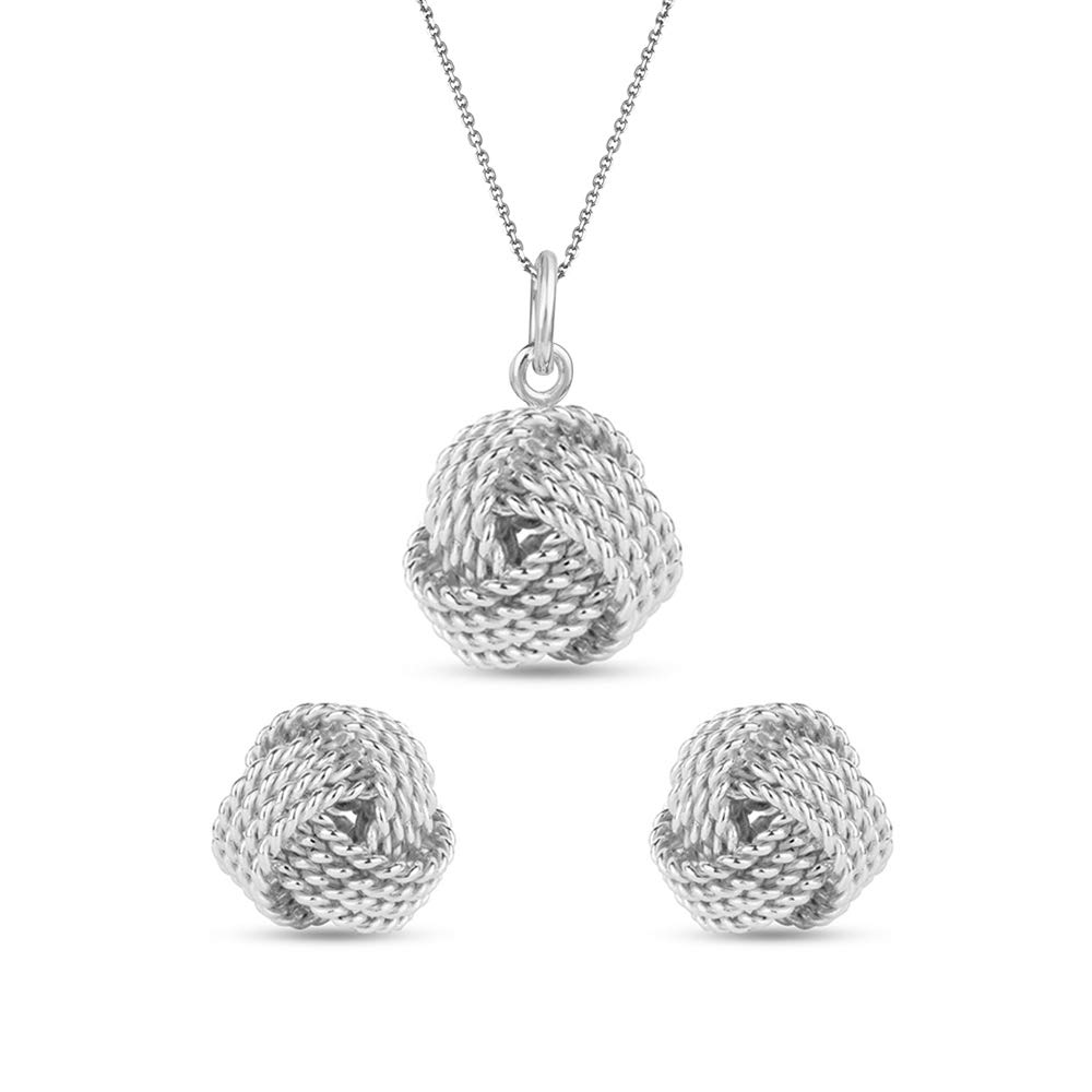 Amazon Brand - Nora Nico 925 Sterling Silver BIS Hallmarked BIS Hallmarked Set Light-Weight Love Knot Earring and Necklace Stud Earrings for Girls Women (Silver) (B08WJD4WX3) Amazon Price History, Amazon Price Tracker