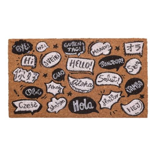 Genérico Felpudo “Hola” en Varios Idiomas 40x70 cm – Diseño Multilingüe | Fibra de Coco Natural con Base Antideslizante | Alfombra de Entrada para Exterior e Interior
