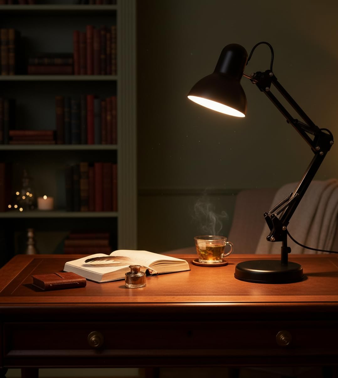 BEL AIR HOME - Lámpara de Escritorio LED Vintage Retro Articulada | Flexo Antigona Ajustable para Estudio y Lectura | Iluminación E27, Negro, Metal