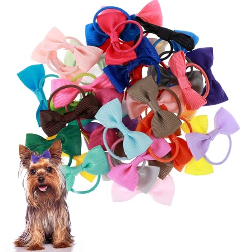 Bremorou 40 Stück Hunde Zopfgummis Hundehaarschleifen Haarband Yorkshire Schleife Gummibänder...