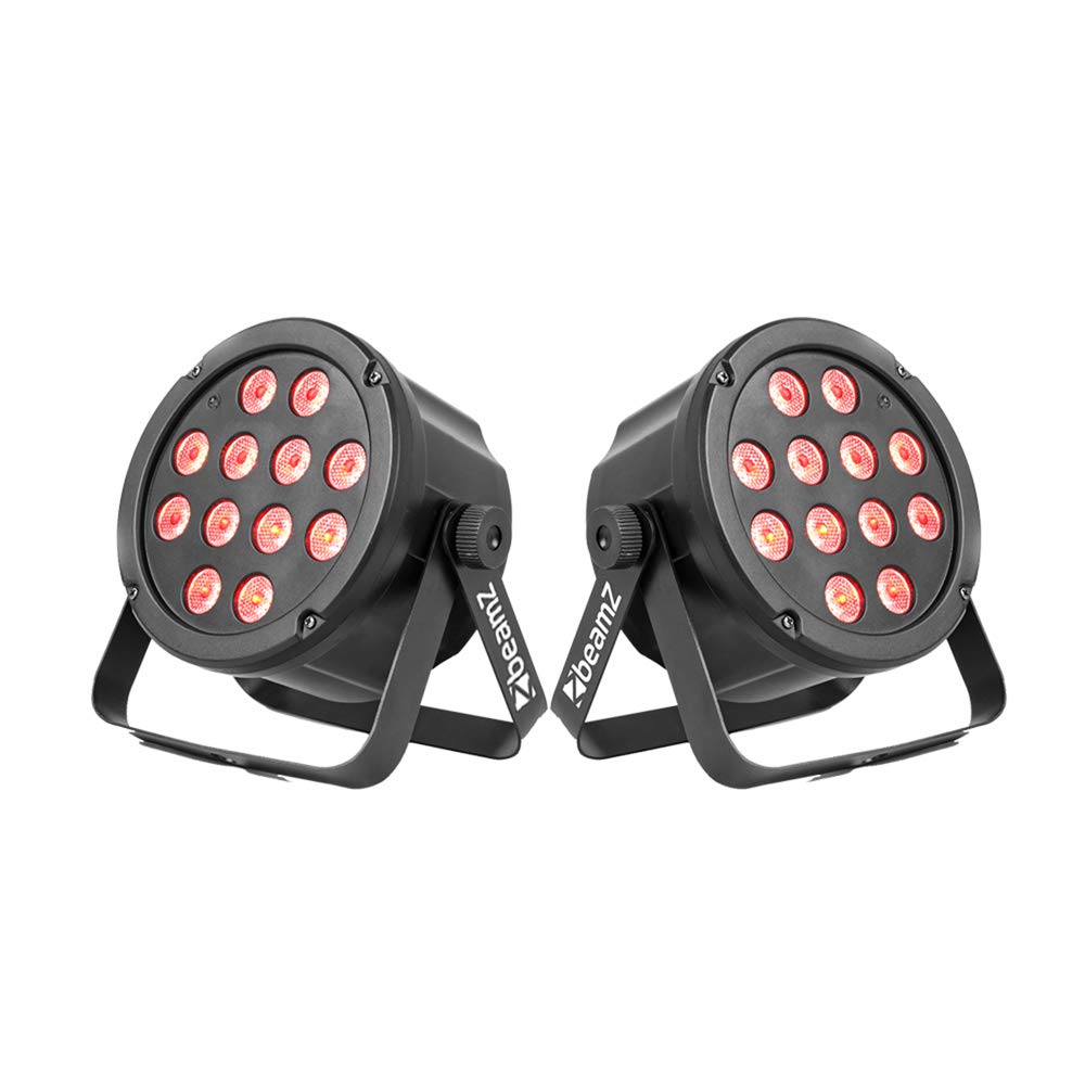Beamz Light Slimpar35 Dmx Led Par Can Ing Pair - 12X3w Rgb Leds, Dj Disco Stage Set With Remote, Sound Control & Colour Mixing Effects