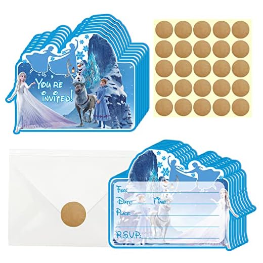 GOGOPARTY 20 Pcs Blue Invitation Cards, Birthday Party Invitation Cards With Sticker Labels, 20 Envelope Birthday Invitations for Kids Girl Winter Party Supplies