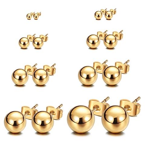 JewelrieShop Ball Earrings 316L Surgical Steel Earrings Round Ball Stud Earrings Set for Women Girls, S, Stainless Steel Cover