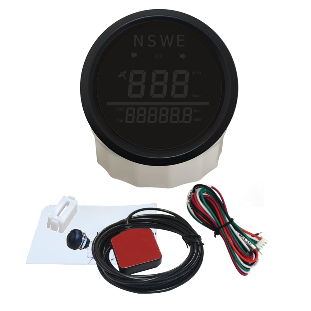 ELING 85mm (3 3/8'') Speedometer Gauge GPS 0-999(MPH, Km/h Adjustable) Odometer with Total Mileage Adjusetable Green Backlight High Beam 12V 24V for Car Auto Truck ATV Vessels