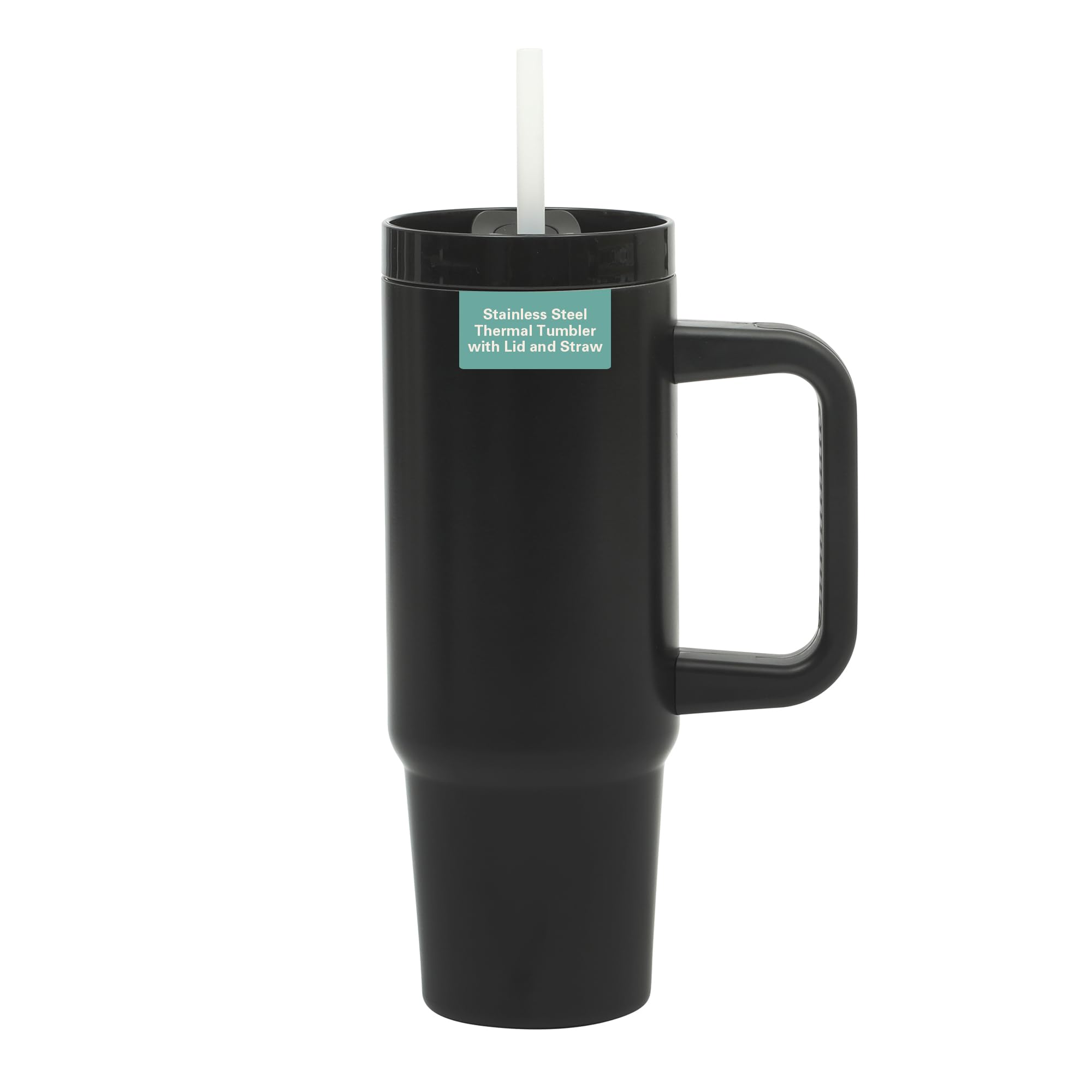 Gibson Home Marina 29-Ounce Stainless Steel Travel Tumbler with Handle and Straw, Double Wall Insulated Mug, Leak-Resistant Lid, Fits Car Cup Holder, Matte Black