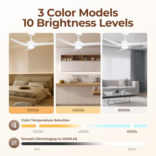 LAC D' LIGHTINGS 52 inch Ceiling Fan with Light, Low Profile Ceiling Fans with Lights and Remote, Smart Fans, Flush Mount Garage Ceiling Fan, Quiet Reversible Modern Fan for Bedroom, Farmhouse — view 6