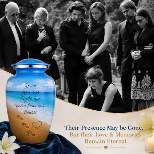 Image of Set of 6 Blue Ocean Metal Cremation Urns for Women & Men Upto 220 lbs