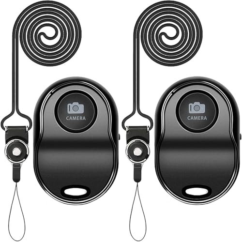 [Upgraded] Bluetooth 5.0 Remote Shutter for iPhone & Android Camera Wireless Remote Control Selfie Button for iPad iPod Tablet, HD Selfie Clicker for Photos & Videos (Black × 2 Pack)