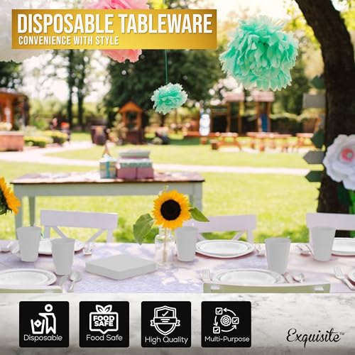 Image of Exquisite 182 Pcs White Plates and Napkins Party Supplies Plate Sets