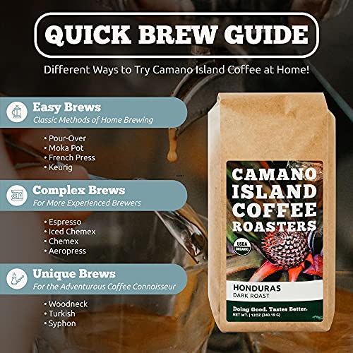 Camano Island Coffee Roasters Honduras Dark Roast, Whole Bean 12Oz, Fresh Small Batch Roasted, Usda Organic, Fairly Traded, Shade Grown Top 1% Arabica - Molasses, Brown Sugar, Cinnamon Flavor #TOP4