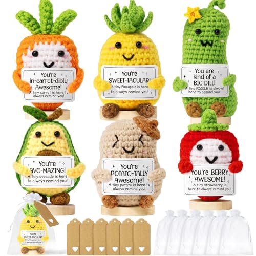 6PCS Emotional Support Positive Crochet Plush Inspirational Cheer Gifts for Women, Handmade Crochet Awesome Gift Thank You Birthday Teacher Appreciation Easter Gifts for Coworker Nurse Mom Friends