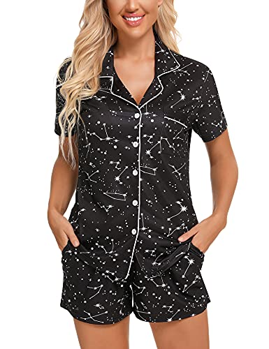 Image of Anjue Womens Pajamas Set Short Sleeve Sleepwear Button Down Nightwear Shorts Soft Pj Sets S-XXL
