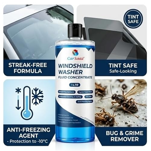 Image of CAR SAAZ Windshield Washer Fluid Concentrate (1L) | Ultimate Visibility & Protection | Works As All-Season Windscreen Washer, Glass Cleaner | Removes Dirt, Grime & Bugs | Car Windshield Cleaner