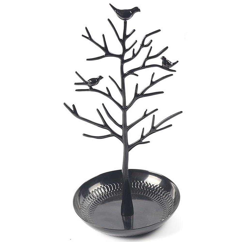 Trixes Black Polished Metal Jewellery Stand – Vintage Birds – Hang Your Jewellery – Hanging Organiser Rack Tower - Display Stand