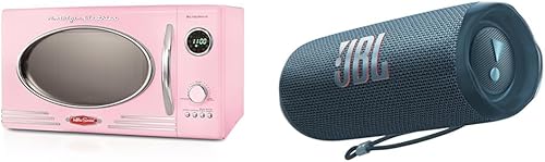 Nostalgia Horno microondas retro para encimera, grande, 800 vatios, 0.9 pies cúbicos, 12 ajustes de cocción preprogramados, reloj digital,