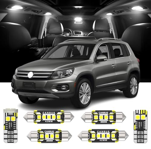 14 Pieces Interior LED Lights Replacement for Volkswagen VW Tiguan 1 5N 2008-2017 White LED Interior Bulb with Install Tool
