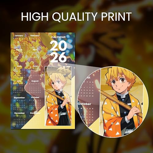 Image of 2026 Anime Wall Calendar 12 x 18 Inch | Zenitsu Agatsuma Theme | Aesthetic Anime Poster Calendar | Room & Wall Decoration | Premium Print