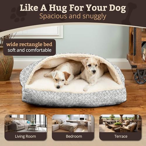 Image of Snoozer Rectangle Cozy Cave Dog Bed, Hooded Dog Bed, Ramey Gray (XL)