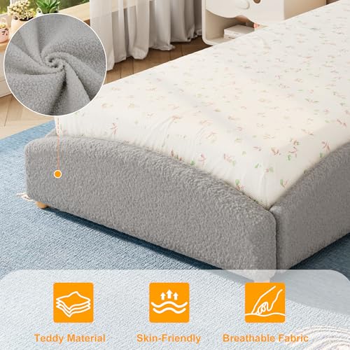 Image of Garvee Twin-XL Size Bed Frame for Kids, Light Gray