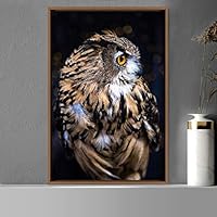 Framed Canvas Wall Art Owl Birds Dramatic Farmhouse/Country Home Office Multicolor Owl Photography - 16x24 inches