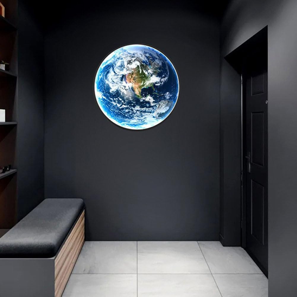 Lampa Ścienna LED Moon Pokój Dziecięcy Ściemnialna z Pilotem Okrągła Wewnętrzna Ziemna Kinkiet Dziecięca Lampka Nocna Księżycowa Lampy Nocna Nowoczesna Dekoracyjna Lampka Ścienna,50CM