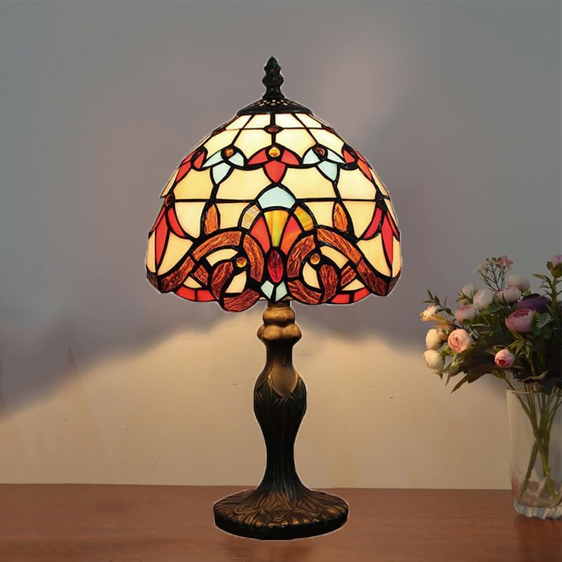 Lámpara de mesa estilo Tiffany de 8 pulgadas, lámpara de mesa Tiffany de color naranja, lámpara de mesa para dormitorio, mesita de noche, lámpara