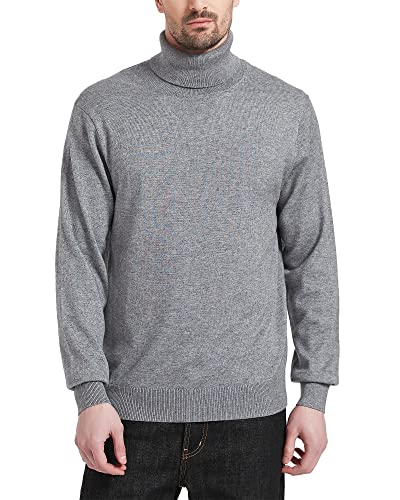 Kallspin Men's Turtle Neck Sweaters Wool Blended Lightweight Long Sleeve High Neck Pullovers(Light Grey X-Large)