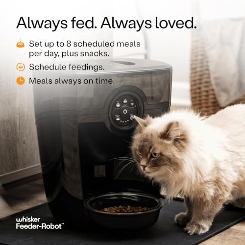 Image of Whisker Feeder-Robot, Black with Smoke-Grey Hopper | Smart, Automatic Pet Feeder, Feed Your Cat or Dog from Anywhere, Designed & Assembled in USA