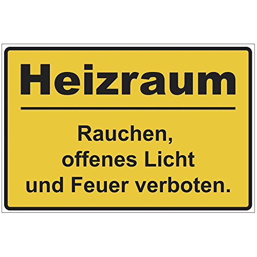 Schild Heizraum - Rauchen, offenes Licht und Feuer verboten. aus Alu/Dibond 200x140 mm - 3 mm stark