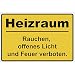 Produktbild Schild Heizraum - Rauchen, offenes Licht und Feuer verboten. aus Alu/Dibond 200x140 mm - 3 mm stark