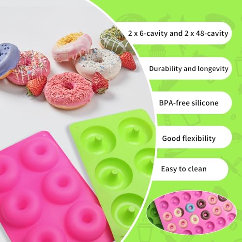 4 Silicone Donut Molds, Doughnut Baking Pan, 6-Cavity Round Mold and 48-Cavity Mini Muffin Tray Silicone, Nonstick Food Grade Mold Suitable for Chocolate, Confectionery, Ice, Cakes, Biscuits - Image 4