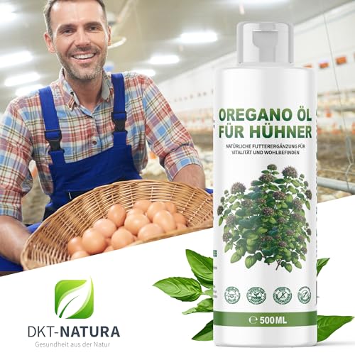 DKT-Natura | 500ml Oregano ÖL mit 80% Carvacrol | Hochdosiert | Für Hühner | Vogelgrippe Vorsorge | die Verdauung & Darmflora | Hilfe bei Parasitenbefall | Ergänzungsfutter Hühner, Tauben, Wachteln