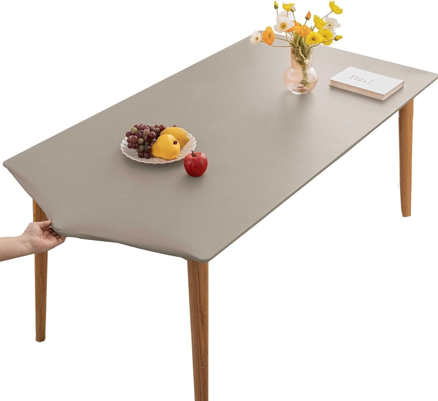 Table Cloth Square Waterproof Wipeable Elastic Edged Vinyl Rectangular Fitted Tablecloth Oilproof Table Cover Kitchen Dining Courtyard Party Indoor Outdoor Tabletop Decor(Light Grey,100x100cm/40x40in)