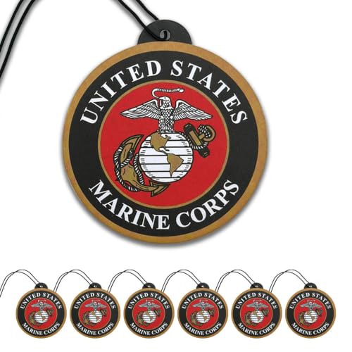 Image of Elektroplate US Marine Corps Crest Car Air Freshener 6-Pack | Officially Licensed, Long-Lasting Iron Valor Scent, Vivid USMC Graphics, Versatile Hanging Design