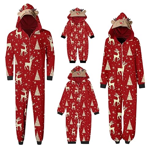 biJerou Julpyjamas ren i ett stycke nattkläder overall hemmadräkt för hela familjen familj pyjamas party julkläder matchande pyjamas för familjen julpyjamas, Röda barn, 9 Jahre