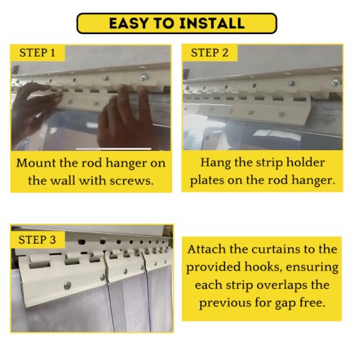 Image of Qlarity Covers 2mm Frosted PVC Door Curtain 36 x 84 inch | 7ft | 5 Strips | Heavy-Duty Transparent PVC Strip Curtain with Metal Hangers | Helps Retain Cooling, Reduce Dust, & Improve Airflow Plus