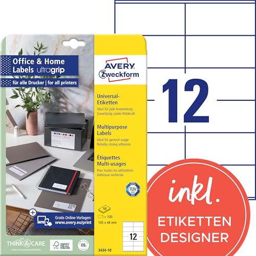 AVERY Zweckform 3424-10 Adressaufkleber (120 Etiketten, 105x48mm...