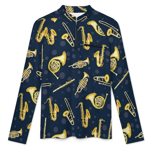 Wind Musical Instruments Men's Rash Guard Long Sleeves Quick Dry Fishing Workout Shirts with Zipper3