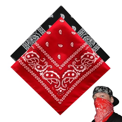2 Stück Bandana Damen Herren, Halstuch, Bandana Rot Baumwolle, Bandana...