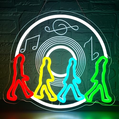 Image of Rock Band Neon Sign for Wall Decor Dimmable Four People Walking Neon Light LED Abbey Road Sign for Man Cave Music Stage Concert Bedroom Party Club Bar Christmas Birthday Gifts Size13.7*12.4In(WZCP022)