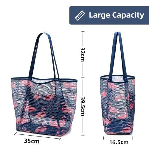 Image of KALIDI Beach Nylon Mesh Tote Bag, Casual Tote Bag Hobo Women Foldable MAX 23L Shoulder Bag For Beach Picnic Vacation