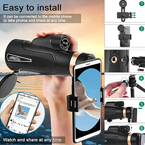 Monocular 12x50 portátil para observación de aves con prisma BAK4 HD y trípode 6