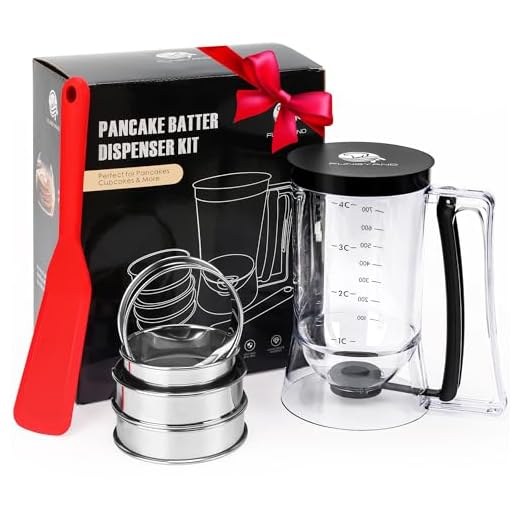 Fungyand Pancake Batter Dispenser - 4 Cups Complete Batter Dispenser Set with Muffin Rings, Spatula - Ideal Baking Tools for Pancakes, Cupcakes, Waffles, and Muffins, Squeeze Handle for Easy Use