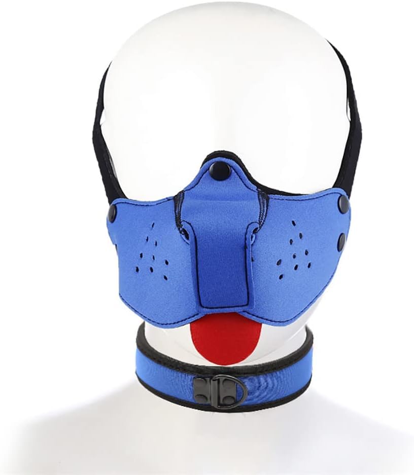 Neoprene Puppy Face Muzzle Dog Hood Mask Play Hoods Novelty Dog Head Mask with Collar (Blue, One Size) - Image 2